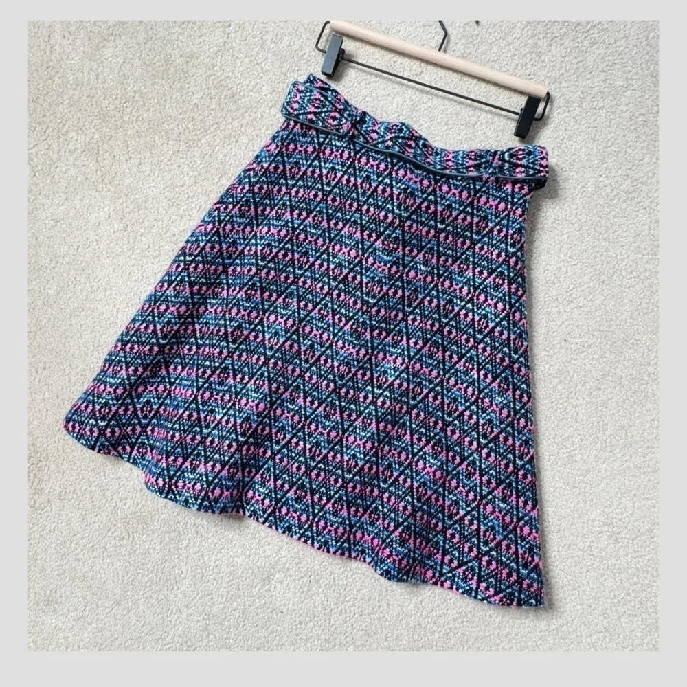 Matthew Williamson A- Line Skirt Detachable Belt Textured Fabric Pink Blue Print